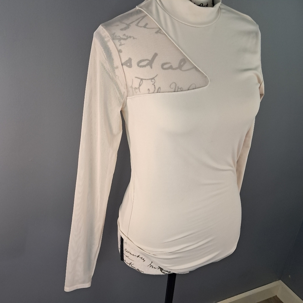 Abercrombie & Fitch Soft A&F Bodysuit Size Medium Long Sleeve Mesh Cream - Picture 3 of 8